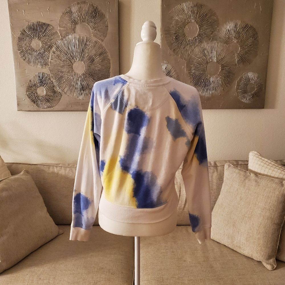 😎 CHAMPION 😎 Tie Dye French Terry Cropped Sweatshirt - [Small, Yellow/Blue] - Picture 7 of 10
